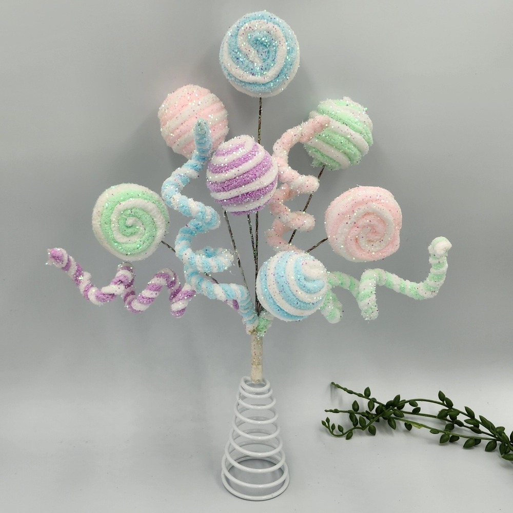 Pastel Candy Land Lollipop Christmas Tree Topper Pink Purple Green 14" Whimsical